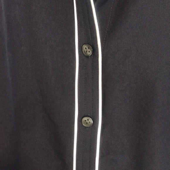 Ann Taylor navy and white silky button down blouse - Picture 2 of 8
